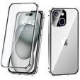 Case for iPhone 15 Plus, Magnetic Dual Glass, silver