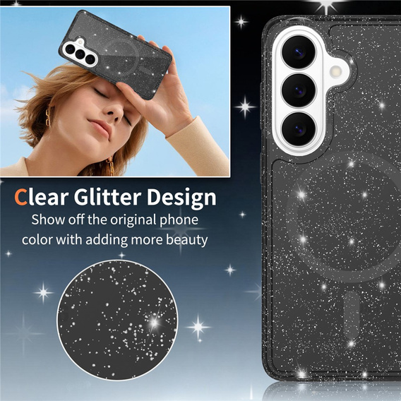 Glitter case, for MagSafe for Samsung Galaxy S26, transparent/black