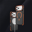 Matt Case for iPhone 17 Pro Max, armoured, for MagSafe, smoky with orange sides