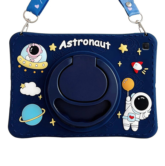 Children's silicone case for Samsung Galaxy Tab A7 Lite T220 / T225, armored with strap, Astronaut, dark blue