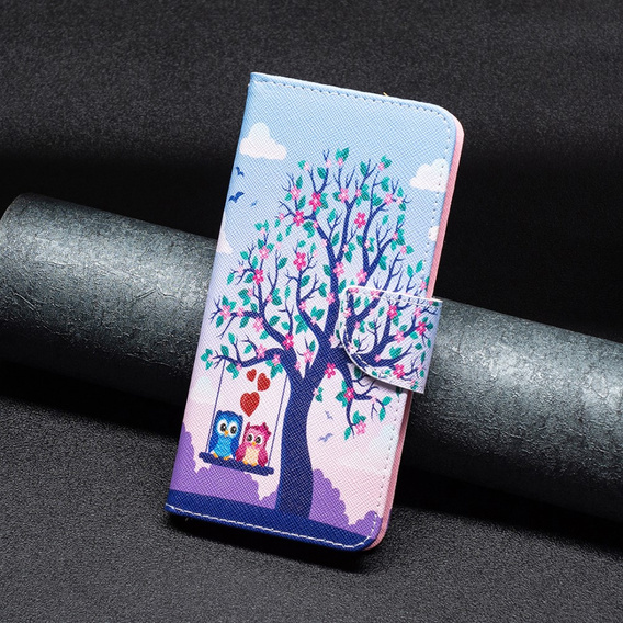 Flip case for Xiaomi Redmi 12C, Wallet, tree & owls, blue