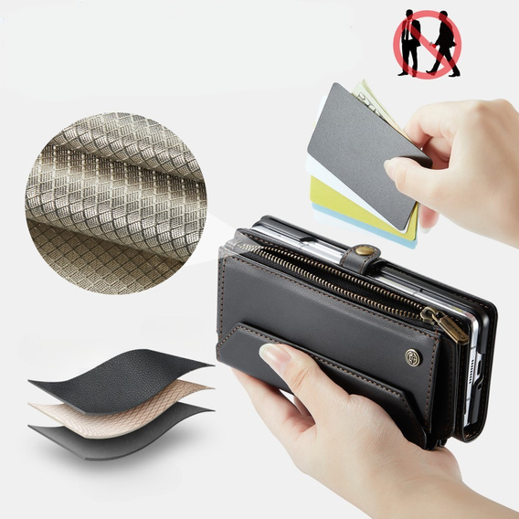 Case CASEME for Samsung Galaxy Z Fold6 5G, RFID Leather Wallet, with shoulder strap, black