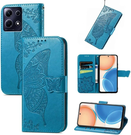 Flip case for Infinix Note 40 Pro, Butterfly, blue