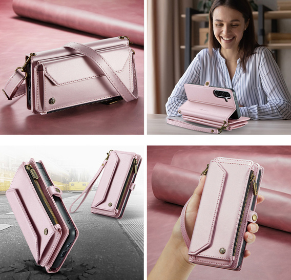 Wallet case with lock and straps for Samsung Galaxy A17 5G - pink