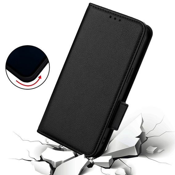Case for HTC U24 Pro 5G, Wallet Litchi Leather, black