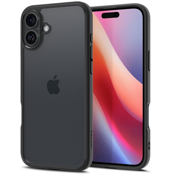 Spigen case for iPhone 16 Plus, Ultra Hybrid, black + 9H Tempered Glass