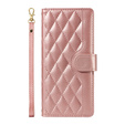Flip case for iPhone 16E, Rhombus Crossbody Leather, pink rose gold