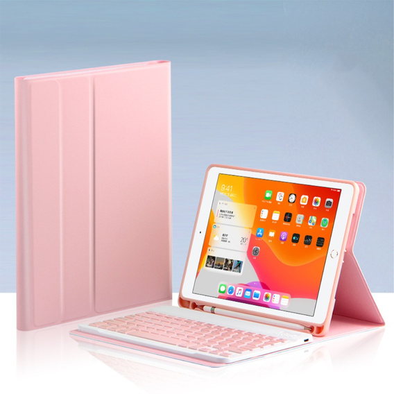 Case + keyboard iPad 10.2 7/8/9 gen 2019/2020/2021, Keyboard Cover Pen Slot, pink rose gold