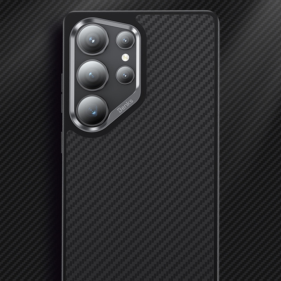 BENKS Kevlar Case for Samsung Galaxy S25 Ultra, for MagSafe, Carbon Fiber, black