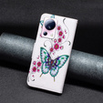 Flip case for Xiaomi 13 Lite, Wallet, butterfly & flowers, white