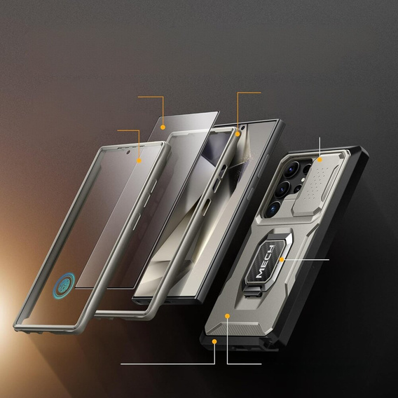 Case for Samsung Galaxy S24, Tongate MECH ring holder stand, TiGrey