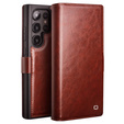 Flip case for Samsung Galaxy S25 Ultra, QIALINO Leather Wallet, dark brown