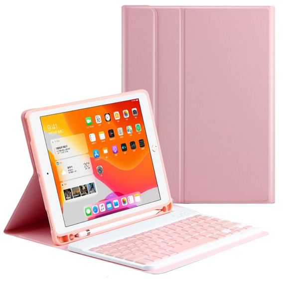 Case + keyboard iPad 10.2 7/8/9 gen 2019/2020/2021, Keyboard Cover Pen Slot, pink rose gold