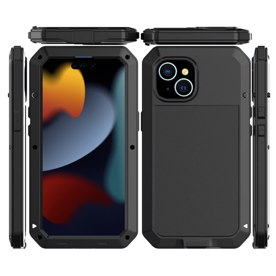 Case for iPhone 15, armoured, with integrated glass, black