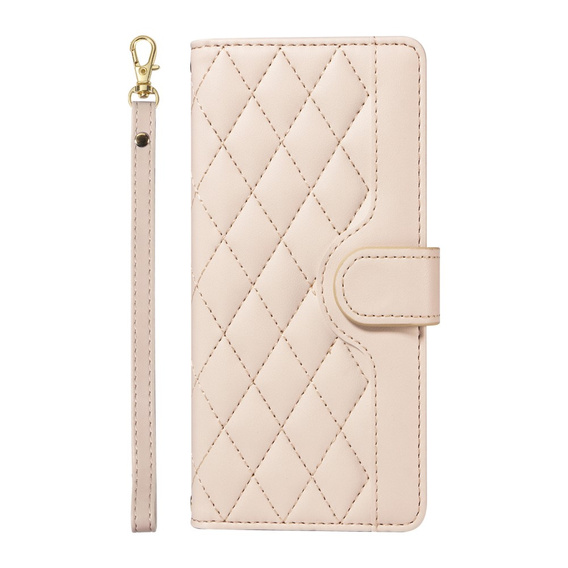 Flip case for iPhone 16E, Rhombus Crossbody Leather, beige