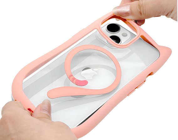 Case for iPhone 13 / iPhone 14, for MagSafe, Cute Cat, pink + Screen Glass