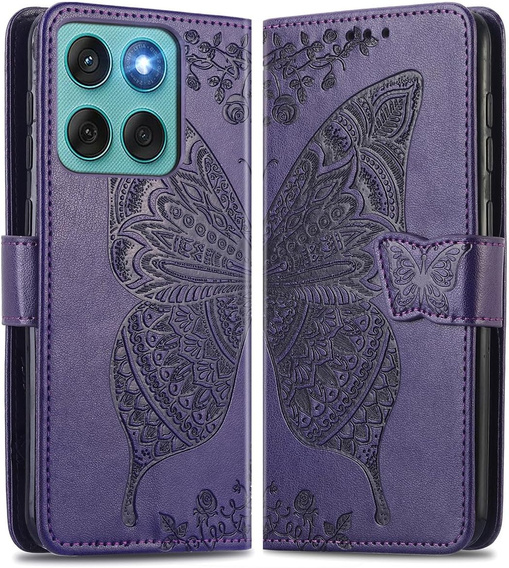 Flip case for Motorola Edge 60 / 60 Fusion, Butterfly, purple