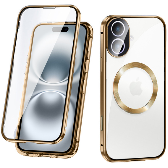 Magnetic Dual Glass MagSafe case for iPhone 16, gold