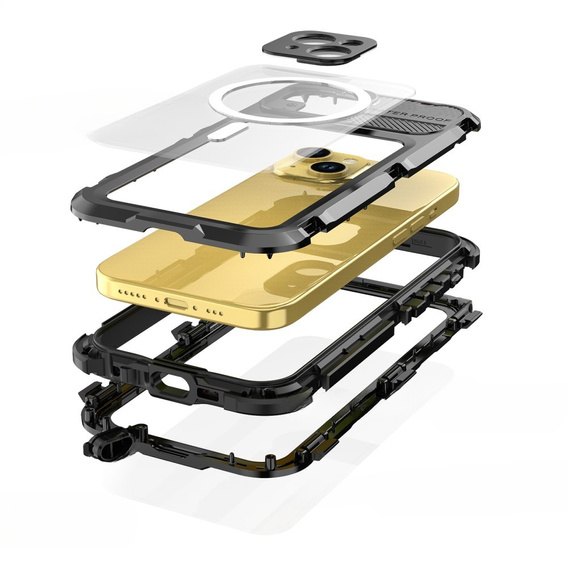 IP68 Waterproof Case for iPhone 15, SHELLBOX MagSafe, black