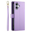 Flip case for iPhone 16 Plus, Wallet Zipper Pocket, purple
