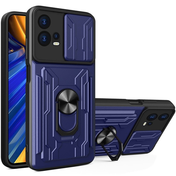 Armored case for Motorola Edge 30 Fusion 5G, Camera Slide Card Slot, blue