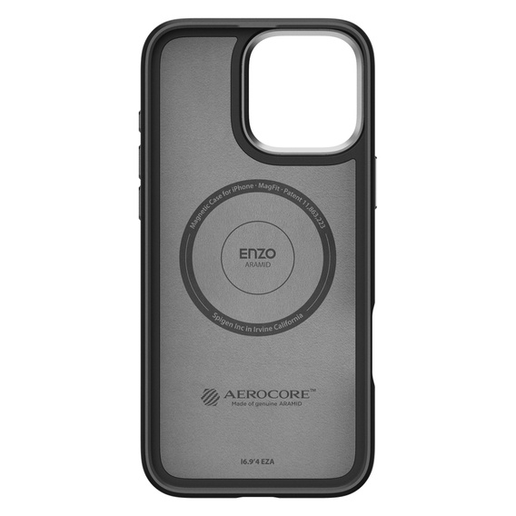 Spigen Case for iPhone 16 Pro, Enzo Aramid MagSafe, carbon black / silver + 9H Tempered Glass