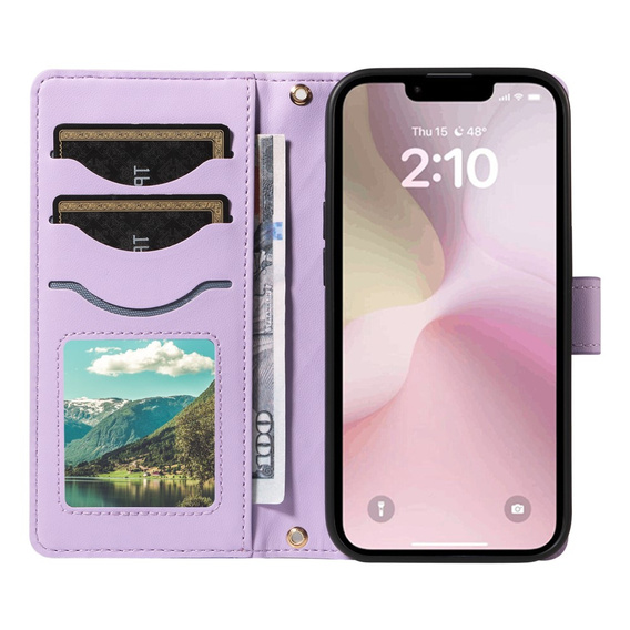 Flip case for iPhone 16E, Rhombus Crossbody Leather, purple