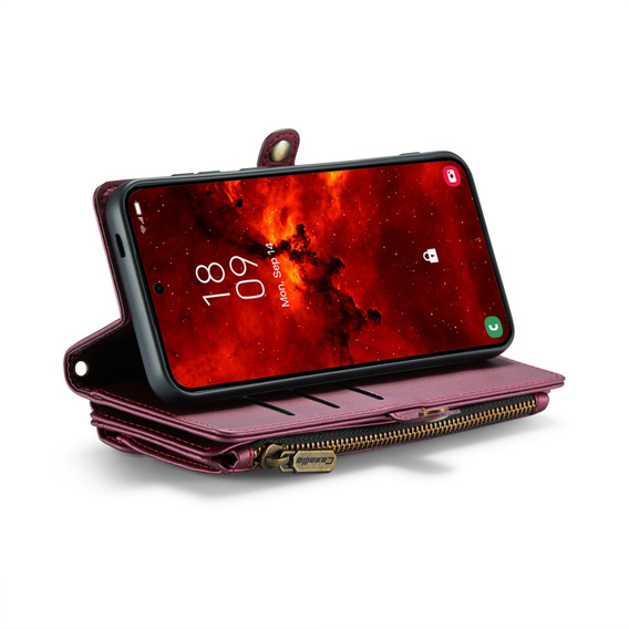 Case CASEME for Samsung Galaxy S24 FE, RFID Leather Wallet, with shoulder strap, red