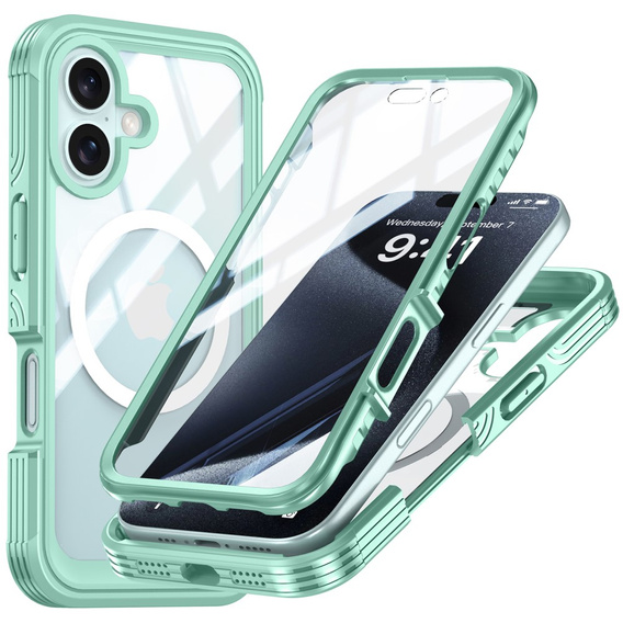 Case for iPhone 16 Plus, Shockproof, with glass, for MagSafe, green