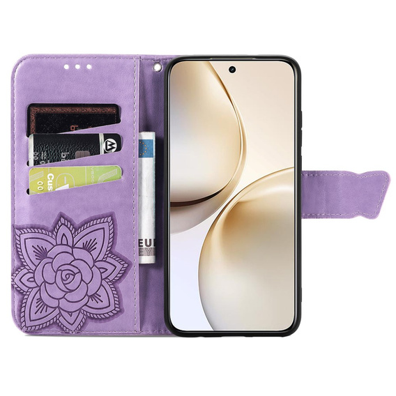 Flip case for Realme 14 Pro 5G, Butterfly, purple