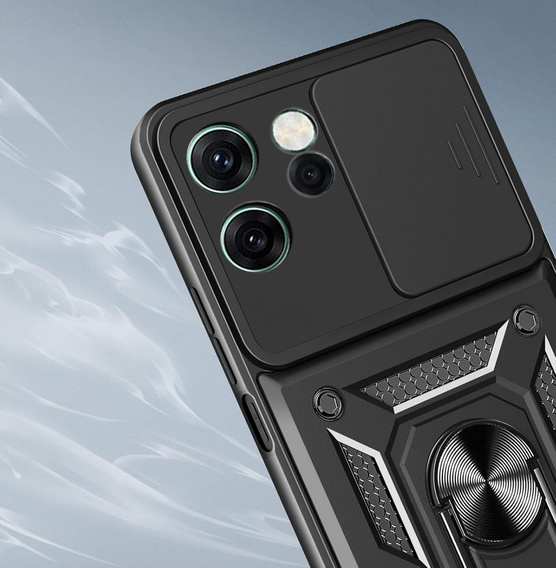 Armoured case for Oppo Reno 14F, with camera protection, with stand, black