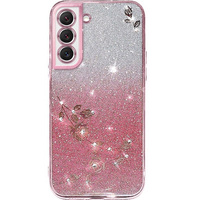 Case for Samsung Galaxy S22+ Plus, Glitter Flower, pink rose gold