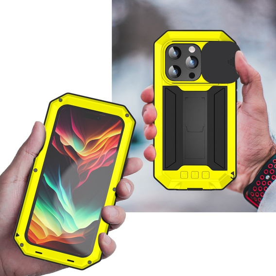 Case for iPhone 15 Pro Max, R-JUST CamShield Slide, armoured, yellow / black