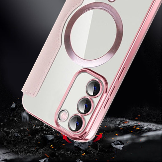 Flip case for Samsung Galaxy S23, Wallet, MagSafe, pink rose gold