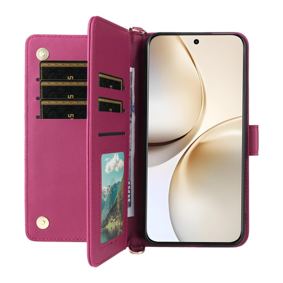 Crossbody Leather Wallet flip case for Realme 14 Pro+ 5G, dark pink