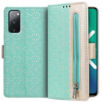 Flip case for Samsung Galaxy S20 FE/5G, Wallet Pocket Zipper Lace, green