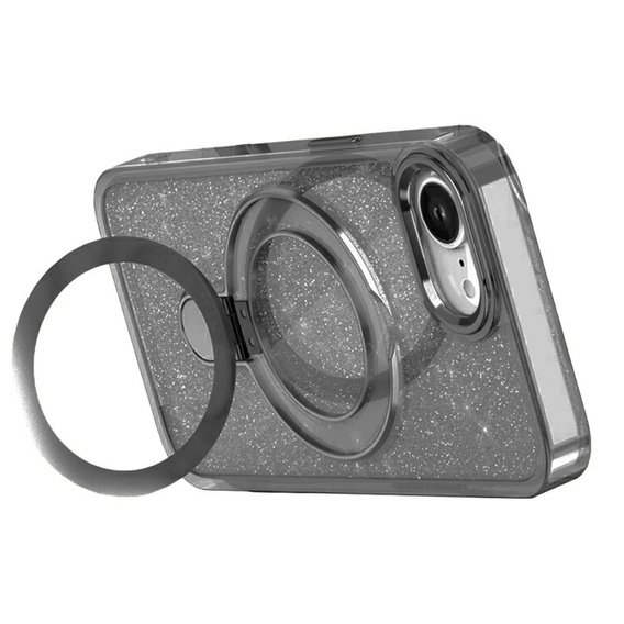 Case for iPhone 16e, Glittery Magnetic Kickstand, black