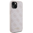 GUESS Case for iPhone 15, 4G Metal Gold Logo, pink