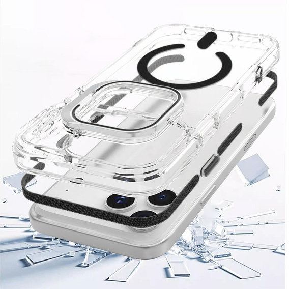 Case for iPhone 17 Pro Max, for MagSafe, with stand, transparent with black inserts
