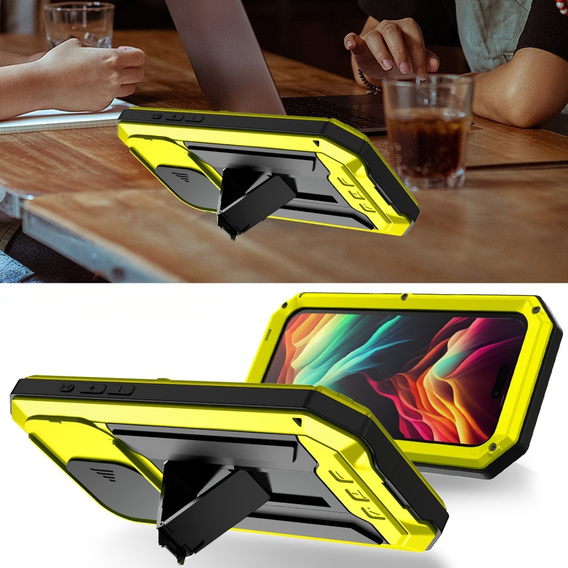 Case for iPhone 15 Pro, R-JUST CamShield Slide, armoured, yellow / black