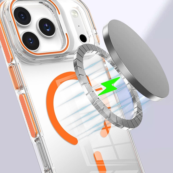 Case for iPhone 17 Pro Max, for MagSafe, with stand, transparent with orange inserts