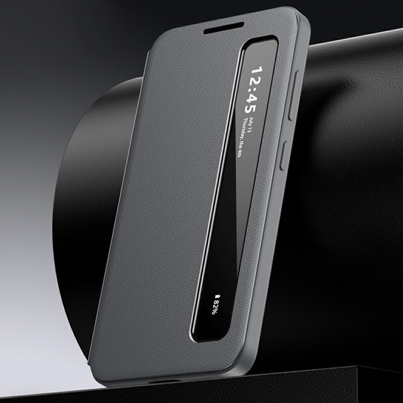 Smart View Window Leather Case for Samsung Galaxy S26 Plus, grey