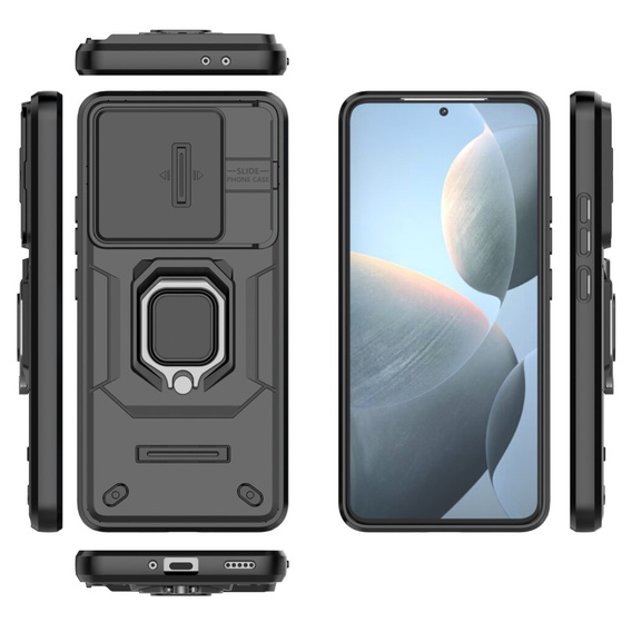 Case for Xiaomi Poco F6 Pro, KickStand Camera Lens, black