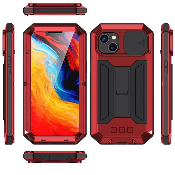 Case for iPhone 14, R-JUST CamShield Slide, armoured, red / black