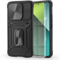 Armored Case for Xiaomi Redmi Note 13 Pro 5G, CamShield Slide, black + Tempered Glass 9H