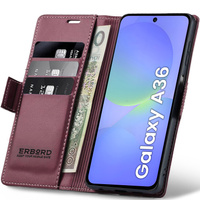 Case for Samsung Galaxy A36, ERBORD Glossy Litchi, wallet with flap, red