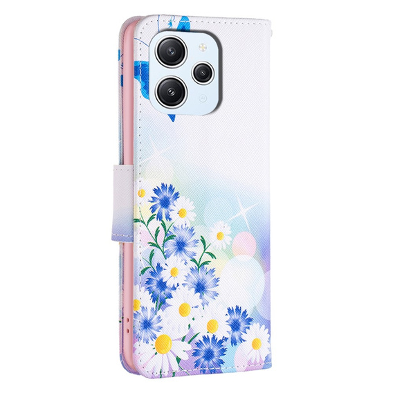 Flip case for Xiaomi Redmi 12 4G, Wallet, butterfly & flowers, white