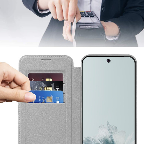 Flip case for Google Pixel 9A, RFID Wallet MagSafe CamShield, silver