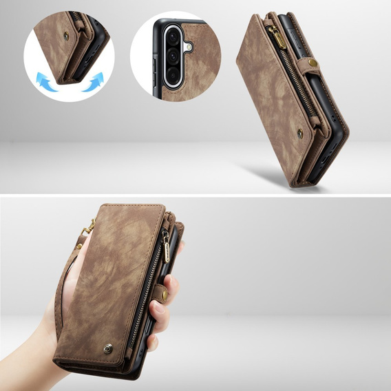 CASEME case for Samsung Galaxy A56 5G, Retro Leather Wallet, with strap, brown