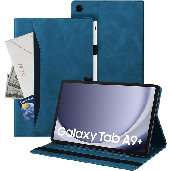 Case for Samsung Galaxy Tab A9+, Classic, with space for stylus, blue